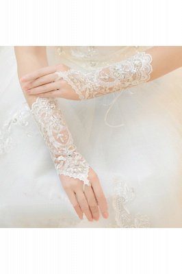 Lace Fingerless Ellbogen Länge Hochzeit Handschuhe mit Applikationen_5