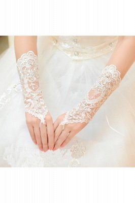 Lace Fingerless Ellbogen Länge Hochzeit Handschuhe mit Applikationen_1