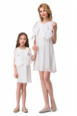 HELENA | A-ligne Mini en mousseline de soie bijou bretelles bowknot dentelle mère fille robes_1