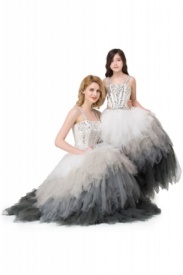 HEAVENLY| Ball Gown Floor Length Spaghetti Straps Beadings Tulle Mother Daughter Dresses_6