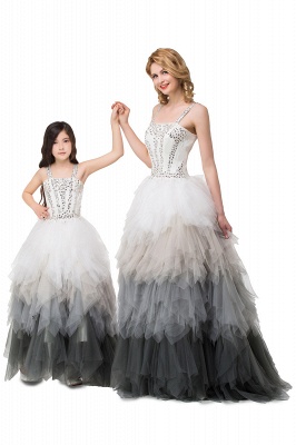 HEAVENLY| Ball Gown Floor Length Spaghetti Straps Beadings Tulle Mother Daughter Dresses_4