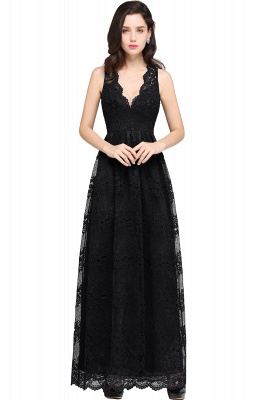 CHAYA | Sheath V-neck Floor-length Lace Navy Blue Prom Dress_7