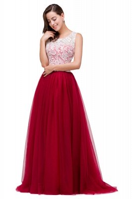 HANNA | A-line Crew Sweep-length Lace Chiffon Burgundy Bridesmaid Dresses With Button_1