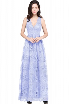 CHAYA | Sheath V-neck Floor-length Lace Navy Blue Prom Dress_4