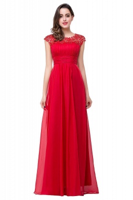 Beaded Chiffon Capped-Sleeves Open-Back Long Lace A-line Party Dresses_1