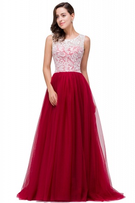 HANNA | A-line Crew Sweep-length Lace Chiffon Burgundy Bridesmaid Dresses With Button_5