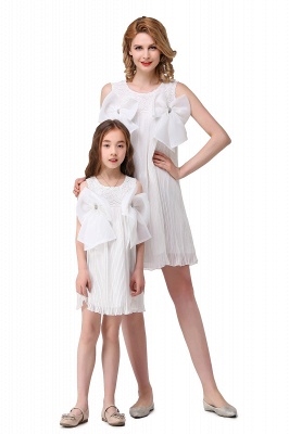 HELENA | A-ligne Mini en mousseline de soie bijou bretelles bowknot dentelle mère fille robes_8