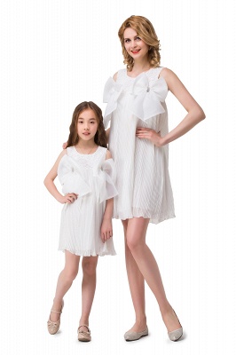 HELENA | A-ligne Mini en mousseline de soie bijou bretelles bowknot dentelle mère fille robes_6