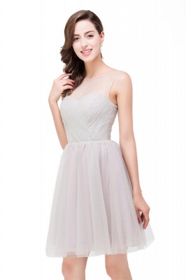 HARLOW | Elegant A-line Crew Mini vestidos de dama de plata con volantes_3