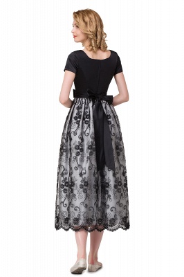 HEATHER| A-line Short Bowknot Flower Black Lace Mother Daughter Dresses_9