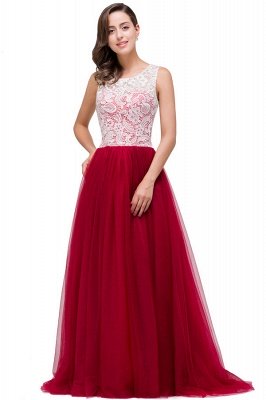 HANNA | A-line Crew Sweep-length Lace Chiffon Burgundy Bridesmaid Dresses With Button_7