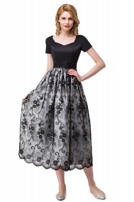 HEATHER| A-line Short Bowknot Flower Black Lace Mother Daughter Dresses_7