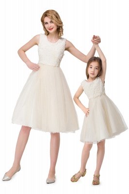 HEIDI | A-ligne longueur genou tulle bijou manches en dentelle mère fille robes_1