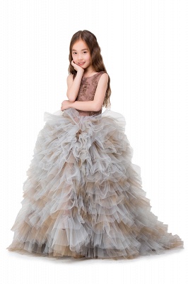 HEAVEN| Ball Gown Court Train Jewel Sleeveless Tulle Embroidery Mother Daughter Dresses_10