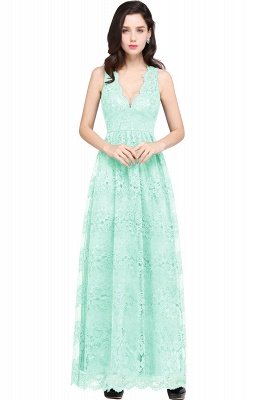 CHAYA | Sheath V-neck Floor-length Lace Navy Blue Prom Dress_9