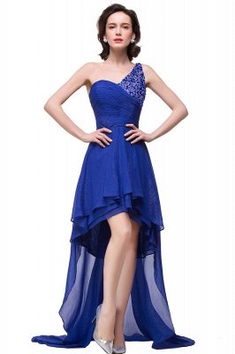 GRACELYN | A-Linie V-Ausschnitt Hi-lo One-Schulter-Rüschen Chiffon Blue Prom Kleider mit Kristall_1