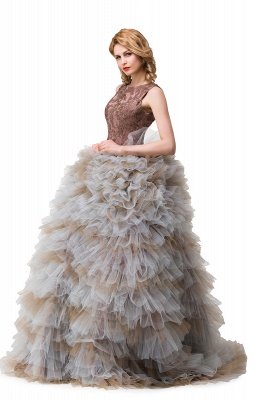 HEAVEN| Ball Gown Court Train Jewel Sleeveless Tulle Embroidery Mother Daughter Dresses_4