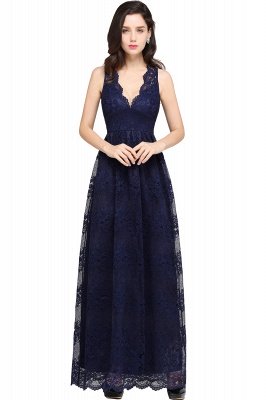 CHAYA | Sheath V-neck Floor-length Lace Navy Blue Prom Dress_6