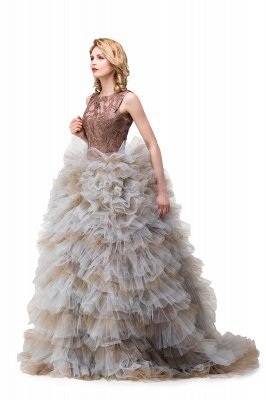 HEAVEN| Ball Gown Court Train Jewel Sleeveless Tulle Embroidery Mother Daughter Dresses_7