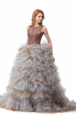 HEAVEN| Ball Gown Court Train Jewel Sleeveless Tulle Embroidery Mother Daughter Dresses_5