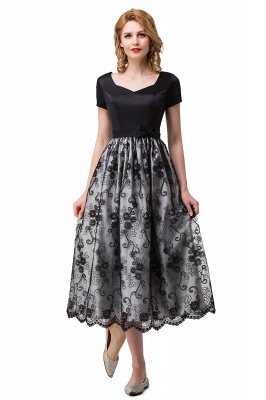 HEATHER| A-line Short Bowknot Flower Black Lace Mother Daughter Dresses_5