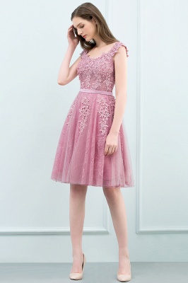 WILMA | Ball Gown Illusion Neckline Tea Length Lace Tulle Dusty Pink Prom Dresses with Beading_12