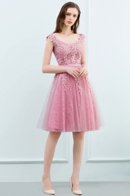 WILMA | Ball Gown Illusion Neckline Tea Length Lace Tulle Dusty Pink Prom Dresses with Beading_13