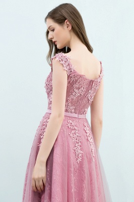 WILMA | Ball Gown Illusion Neckline Tea Length Lace Tulle Dusty Pink Prom Dresses with Beading_11