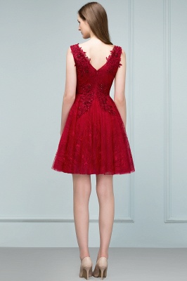 JULIA | A-line Sleeveless Short V-neck Lace Appliqued Tulle Prom Dresses_3