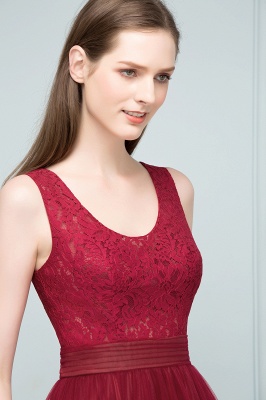 JULIANNA | A-line Scoop Long Sleevless Lace Top Burgundy Tulle Prom Dresses_9