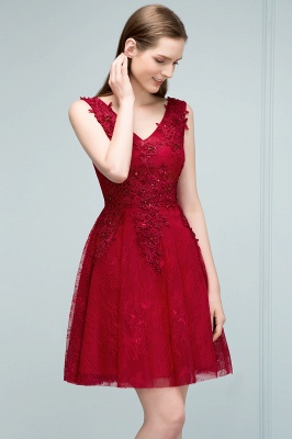 JULIA | A-line Sleeveless Short V-neck Lace Appliqued Tulle Prom Dresses_5