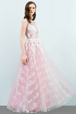 JORDAN | A-line Sleeveless Floor Length Tulle Appliqued Prom Dresses with Sash_7