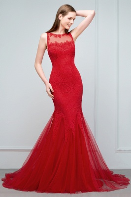 VANESSA | Mermaid Floor Length Illusion Neckline Sleeveless Tulle Lace Prom Dresses_10
