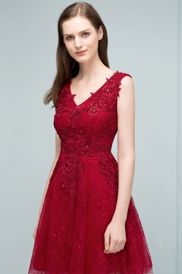 JULIA | A-line Sleeveless Short V-neck Lace Appliqued Tulle Prom Dresses_6