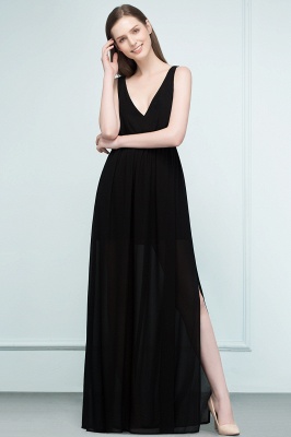 JULIET | A-line V-neck Long Sleeveless Splited Black Chiffon Prom Dresses_3