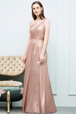 JOURNEE | A-line One-shoulder Sleeveless Floor Length Sequins Prom Dresses_2