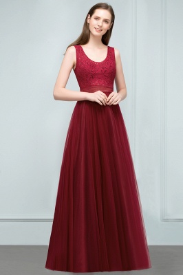 JULIANNA | A-line Scoop Long Sleevless Lace Top Burgundy Tulle Prom Dresses_8