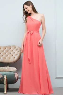 VALERIA | A-line One Shoulder Floor Length Chiffon Prom Dresses with Bow Sash_11