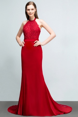 JOY | Mermaid Halter Floor Length Appliqued Beads Red Prom Dresses with Sash_6