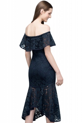 VERENA | Mermaid Off-shoulder Tea Length Black Lace Prom Dresses_3