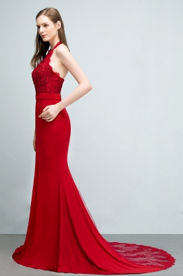 JOY | Mermaid Halter Floor Length Appliqued Beads Red Prom Dresses with Sash_8