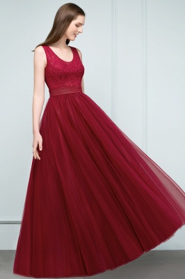 JULIANNA | A-line Scoop Long Sleevless Lace Top Burgundy Tulle Prom Dresses_4