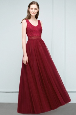JULIANNA | A-line Scoop Long Sleevless Lace Top Burgundy Tulle Prom Dresses_7