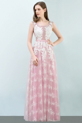 JORDAN | A-line Sleeveless Floor Length Tulle Appliqued Prom Dresses with Sash_5