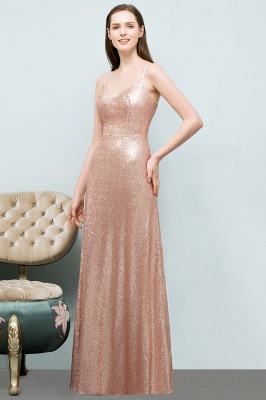 JOSLYN | A-line Floor Length V-neck Spaghetti Sequined Prom Dresses_2