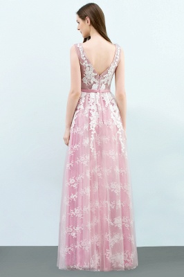 JORDAN | A-line Sleeveless Floor Length Tulle Appliqued Prom Dresses with Sash_3