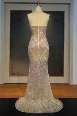 JOLENE | Mermaid Illusion Neckline Long Front Split Sequined Prom Dresses_3