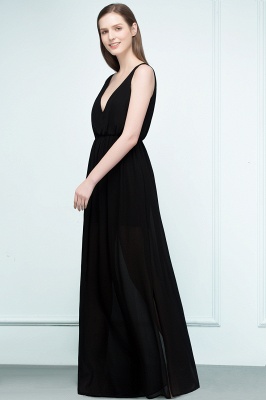 JULIET | A-line V-neck Long Sleeveless Splited Black Chiffon Prom Dresses_5