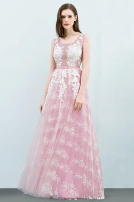 JORDAN | A-line Sleeveless Floor Length Tulle Appliqued Prom Dresses with Sash_2