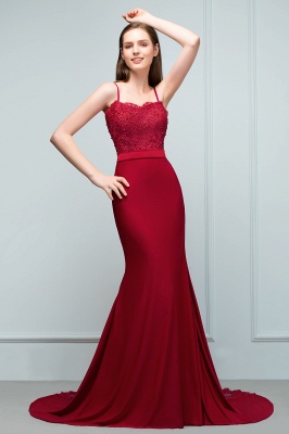 VALERY | Mermaid Spaghetti Sweetheart Long Burgundy Appliques Prom Dresses with Beads_4